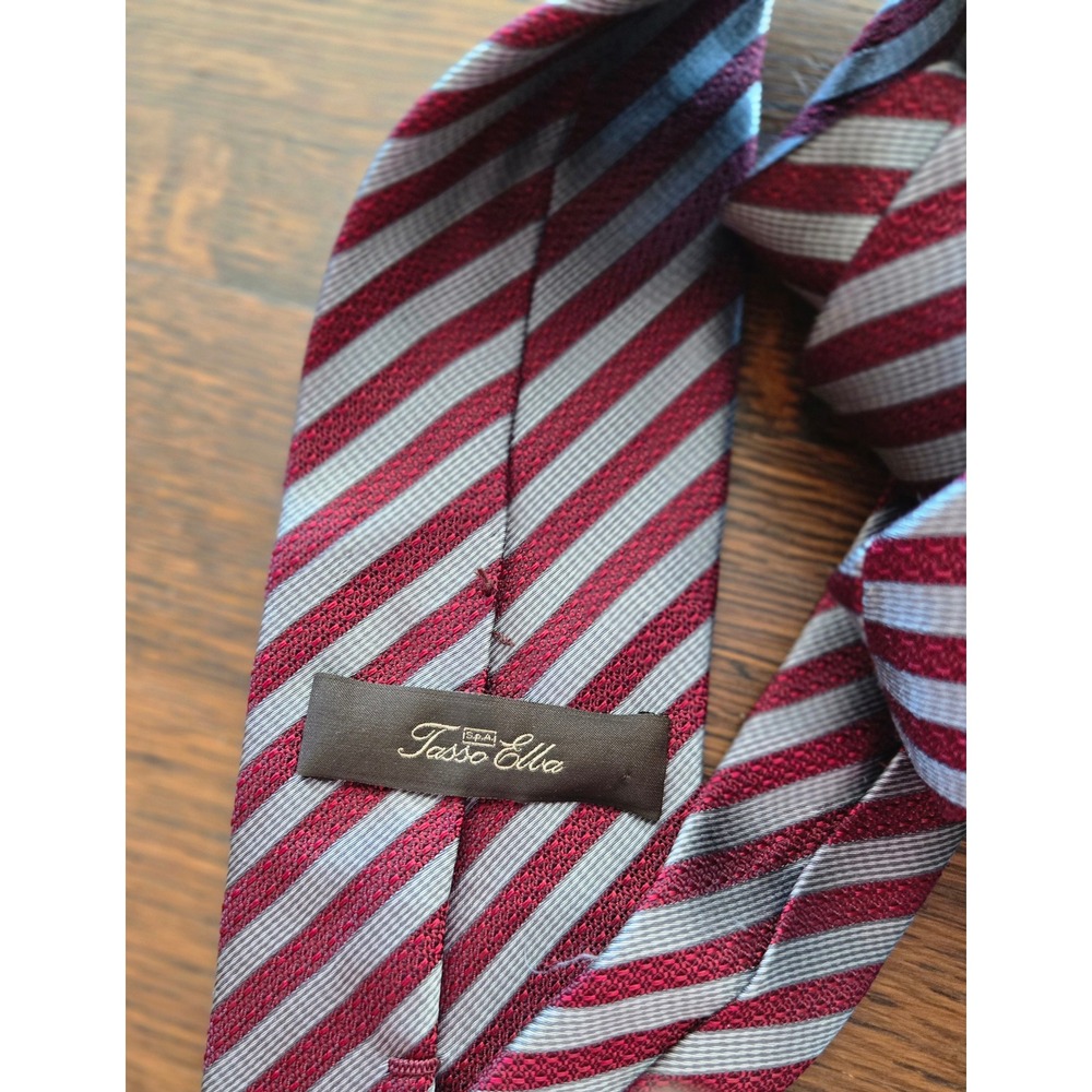 Tasso Elba Mens Silk Burgundy Gray Stripe Classic Necktie 3 x 72 - Picture 4 of 4